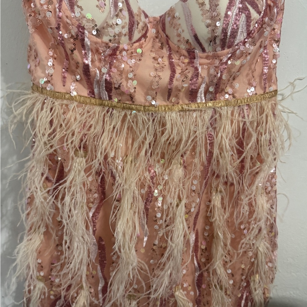 Elegant Pink Strapless Feather Dress - Picture 12 of 12